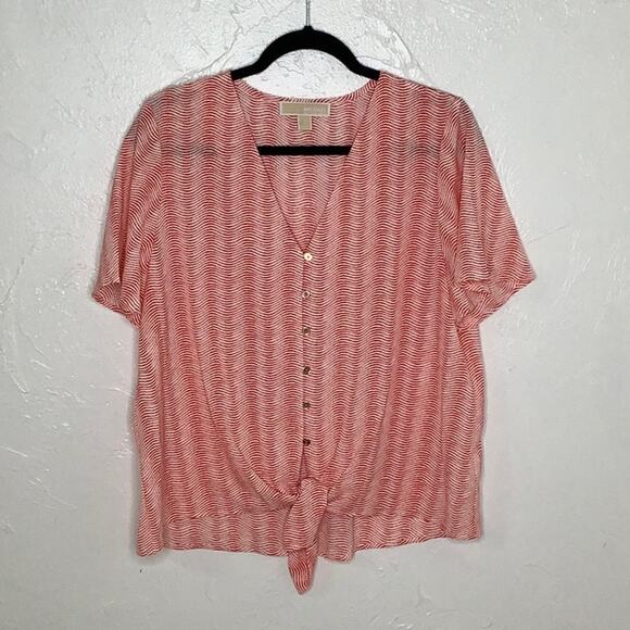 Michael Michael Kors V Neck front waist tie Blouse Size Large EUC - Picture 1 of 10